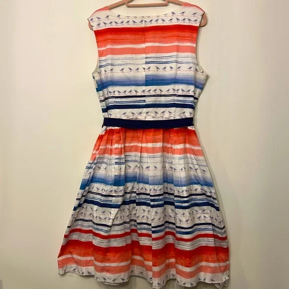 LAURA ASHLEY Seagull Stripe Beach Cotton Fit & Flare Dress Size 12 - Picture 6 of 9